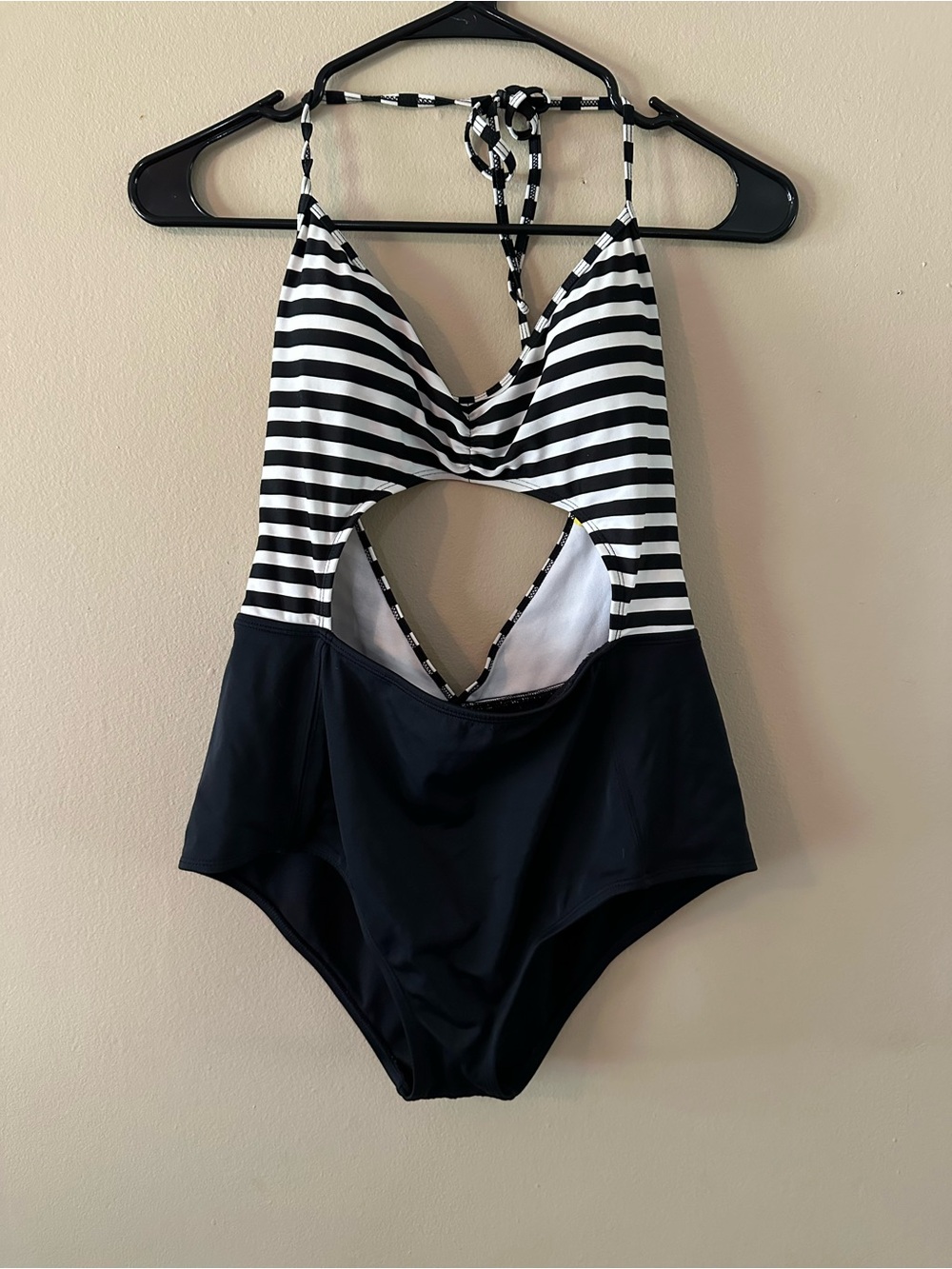 Pacsun LA Hearts Striped Black & White Cutout One-Piece Swimsuit, Sz L